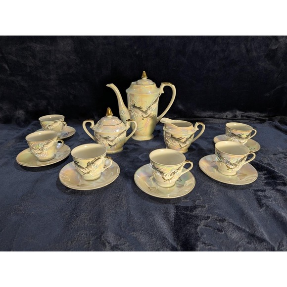 Other - Japanese Iridescent 17pc Tea Set Dragonware Lusterware Moriage Geisha Lithophane